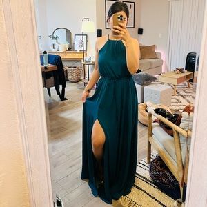 Lulus hunter green flowy  halter Maxi dress